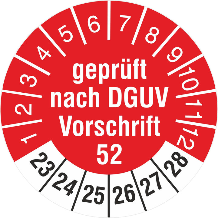 200 Stück Prüfetiketten 30 mm geprüft DGUV Information Vorschrift 52 Krane 2023-2028 Prüfplaketten H