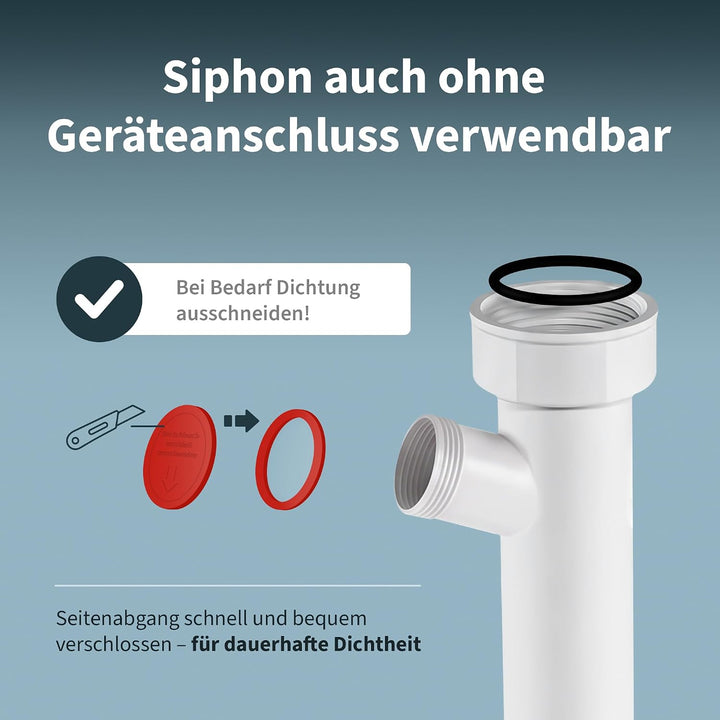AQUADE Röhrengeruchsverschluss 1 1/2 Zoll Raumsparsiphon mit waagerechtem Abgang 40 mm und 1 Abwasse
