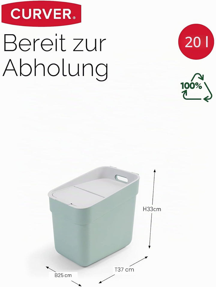 CURVER Ready to Collect 100% recycelter 20-Liter-Küchenzubehör-Recycling-Mülleimer mit Deckel mit De