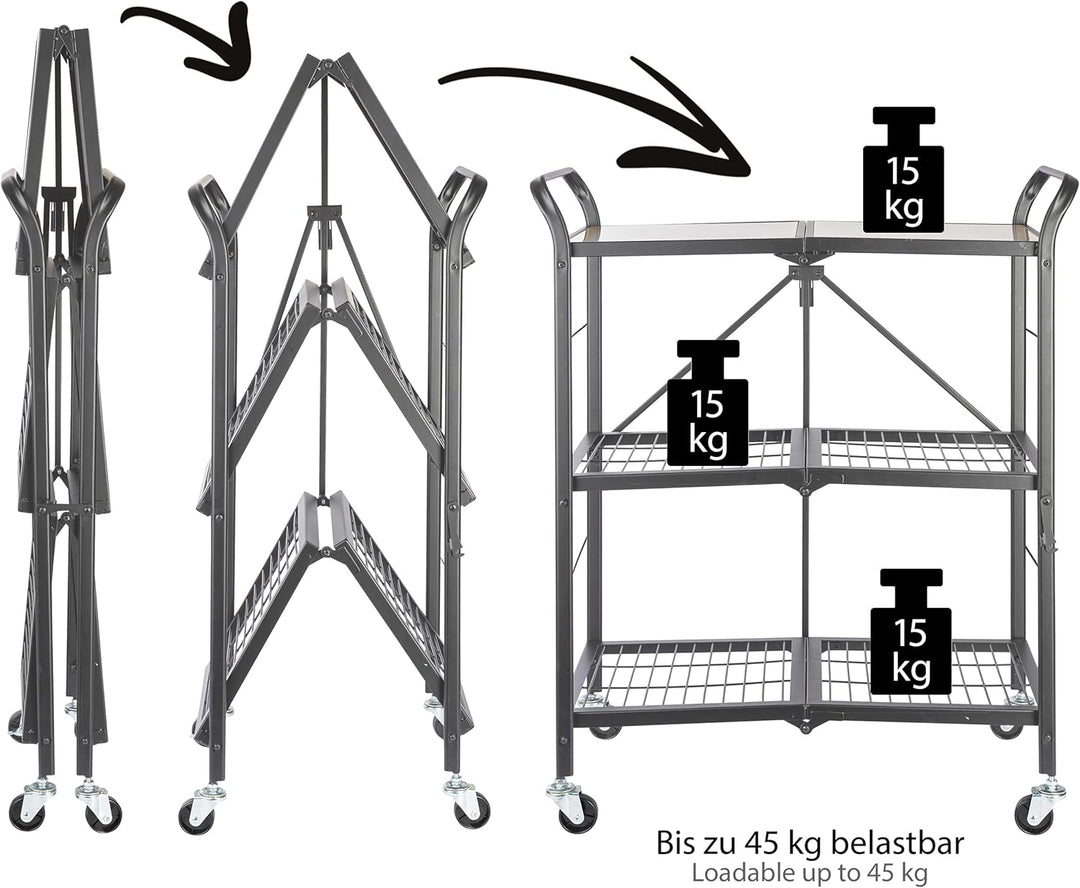 ONVAYA® Küchenwagen James klappbar | Servierwagen klappbar | Etagenwagen | Beistellwagen | Grau | Kü