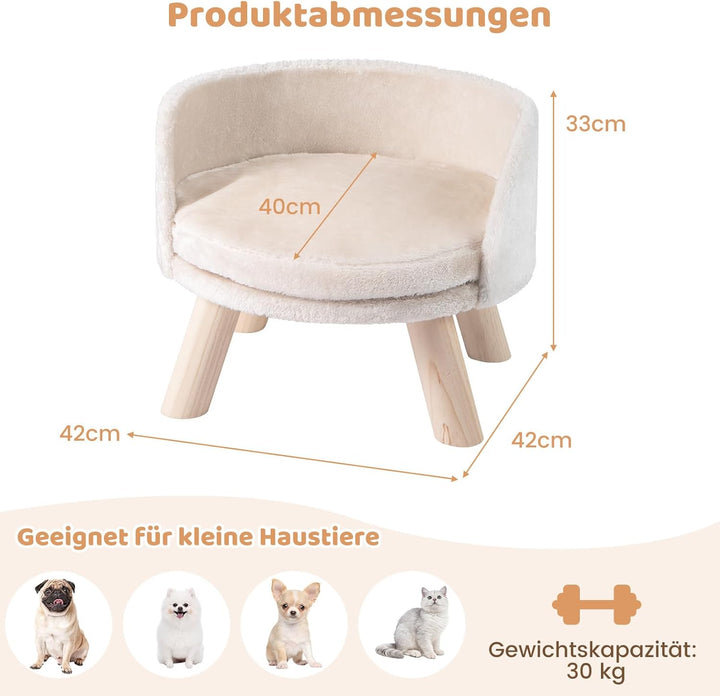 COSTWAY Katzensofa, Katzenbett erhöht, Katzencouch mit rundem Kissen, Rückenlehne & Holzbeinen, Katz