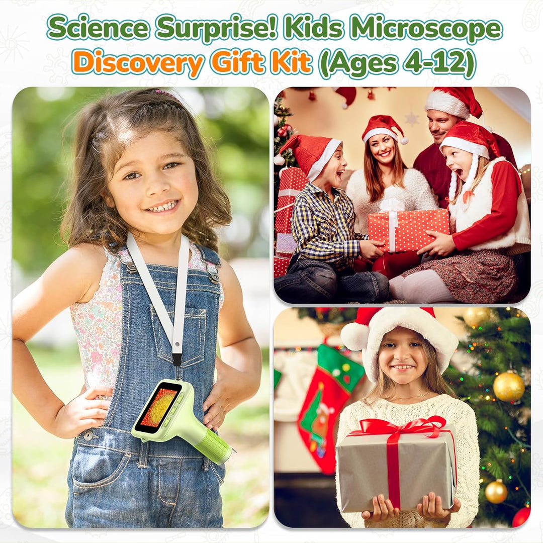 Digitales Mikroskop für Kinder, Mini-Handheld-Miniskop: 1000 x 3 Bildschirme, wiederaufladbar, Mini-