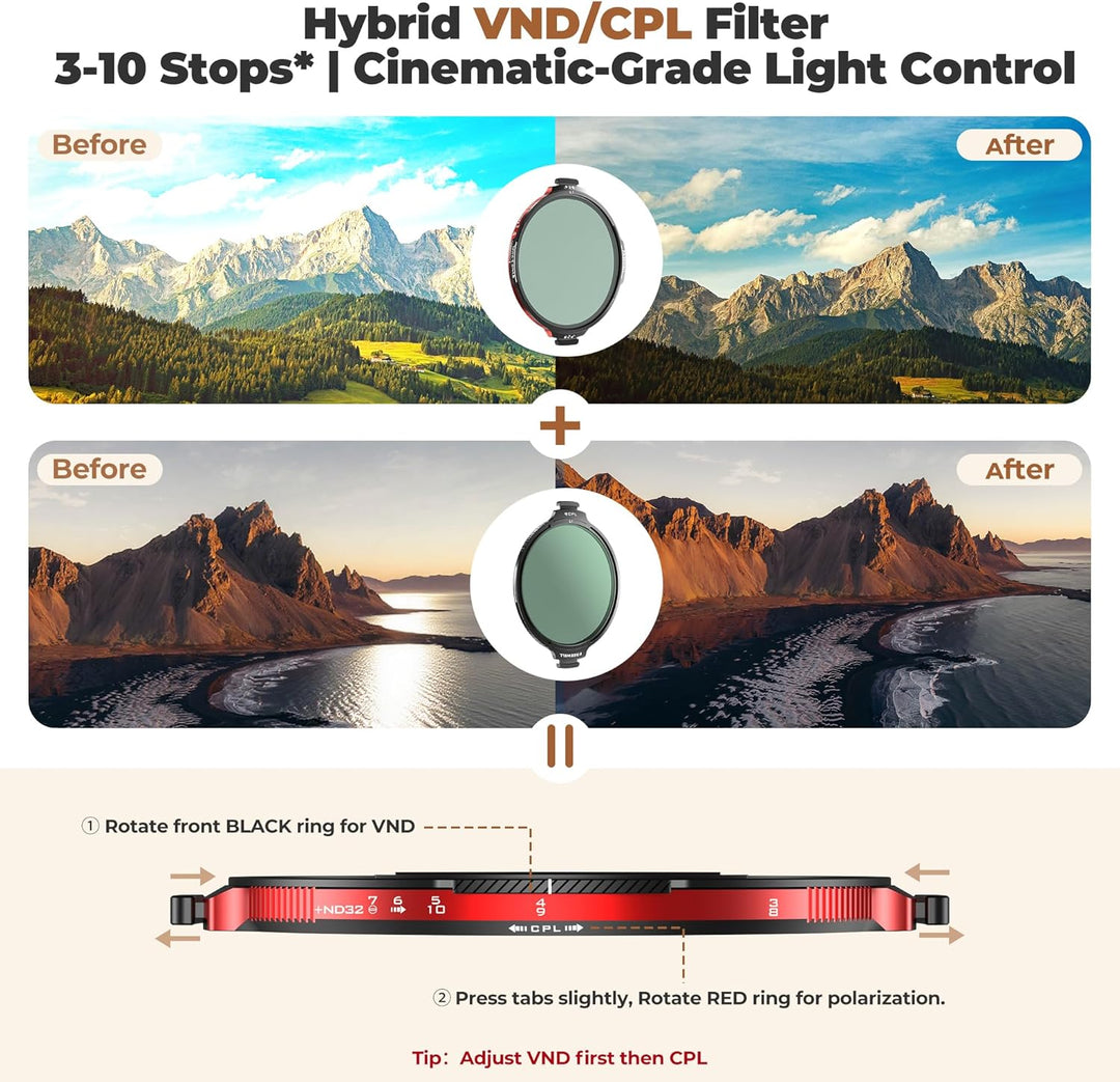 Freewell 82 mm L1 Real Locking VND/CPL Filter All Day Kit - Hybrid VND/CPL 3-10 Stops with ND32, Tru