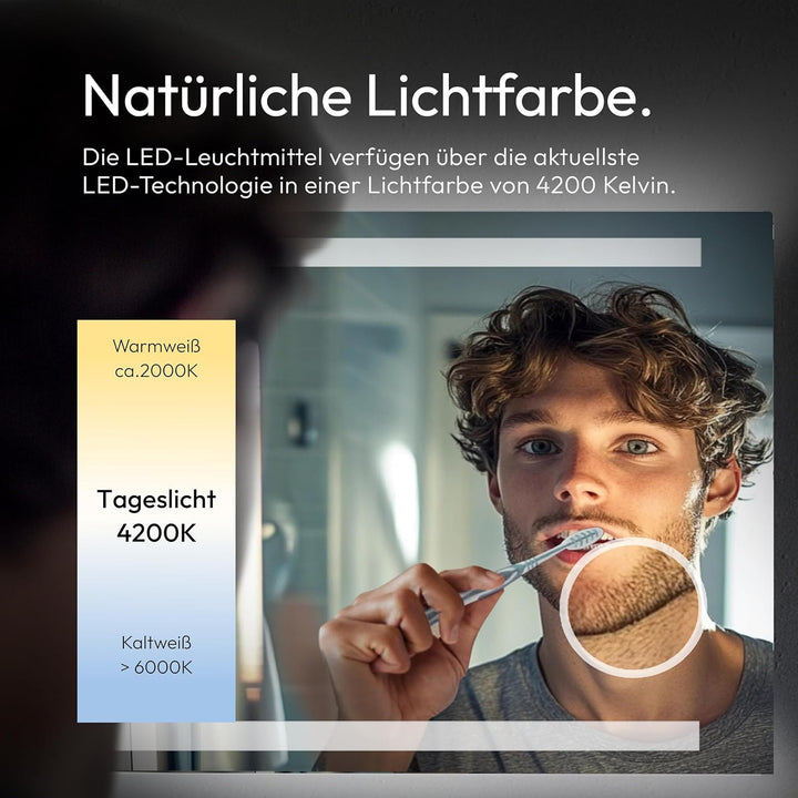 Talos King Badspiegel mit Beleuchtung – LED Badezimmerspiegel 60x70 cm – Wandspiegel mit beleuchtete