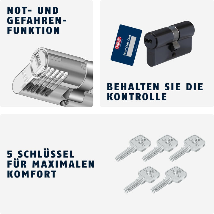 ABUS Profil-Zylinder D6XBL 35/40 mit Codekarte und 5 Schlüsseln - 96808 - schwarz Schwarz 35/40, Sch