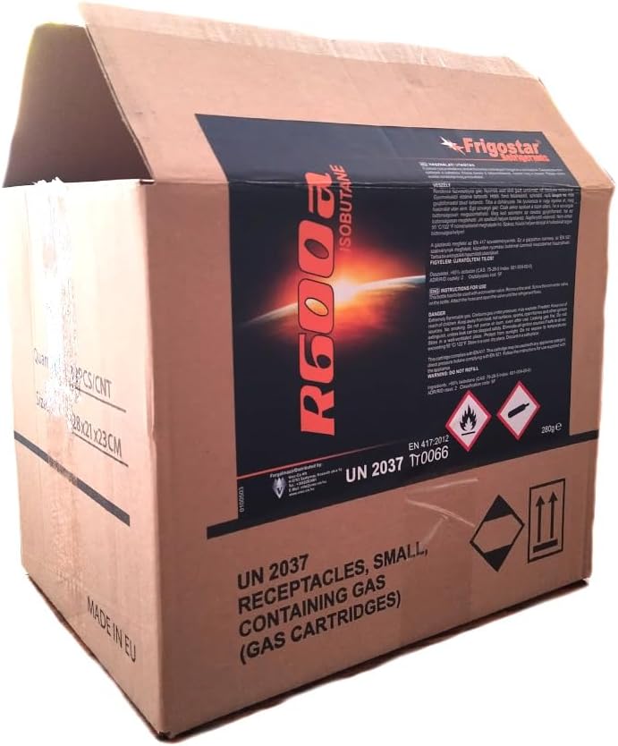 12x R600a Kältemittel in 280g Dose mit 7/16'' NPT Anschlussgewinde