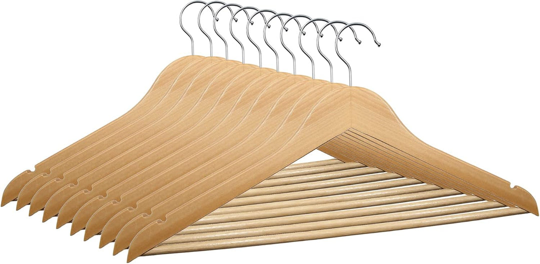 VonBueren 10 x Kleiderbügel Holz | 44,5 x 22 cm je Bügel/Holzbügel | Holzkleiderbügel | 360 Grad dre