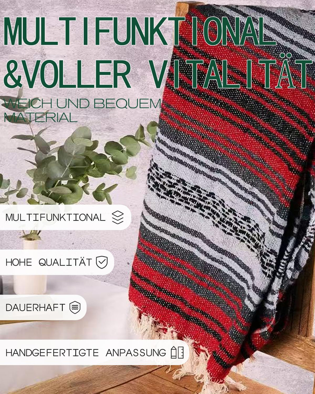 Kiuwxduy Mexikanische Manuell Strickdecke Decke，Sofa üBerwurf Meditations Yogamatte，Boho Outdoor Cam