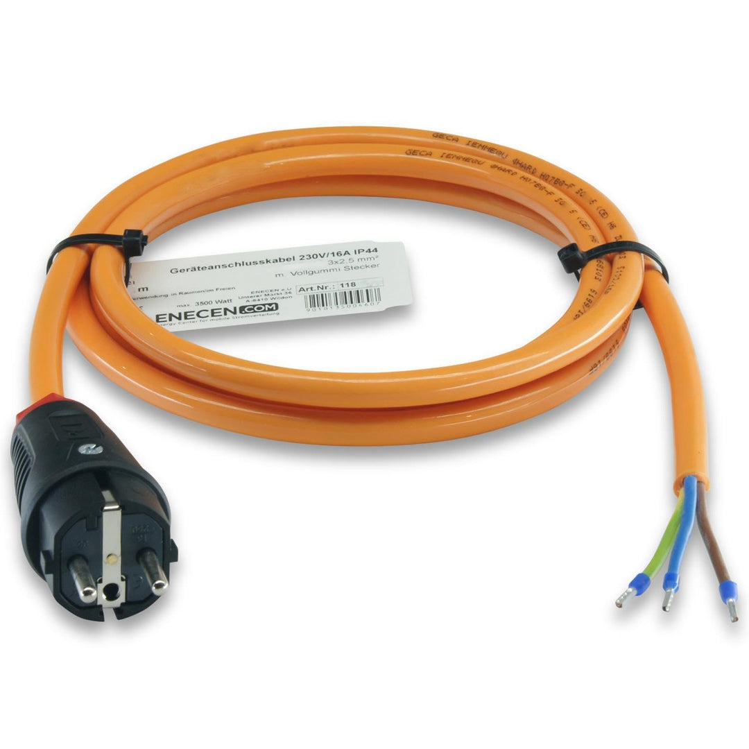 ENECEN 1183205 Anschlusskabel 230V/16A IP44 PUR H07BQ-F 3x2,5 mm² mit Vollgummi-Stecker/freies Ende