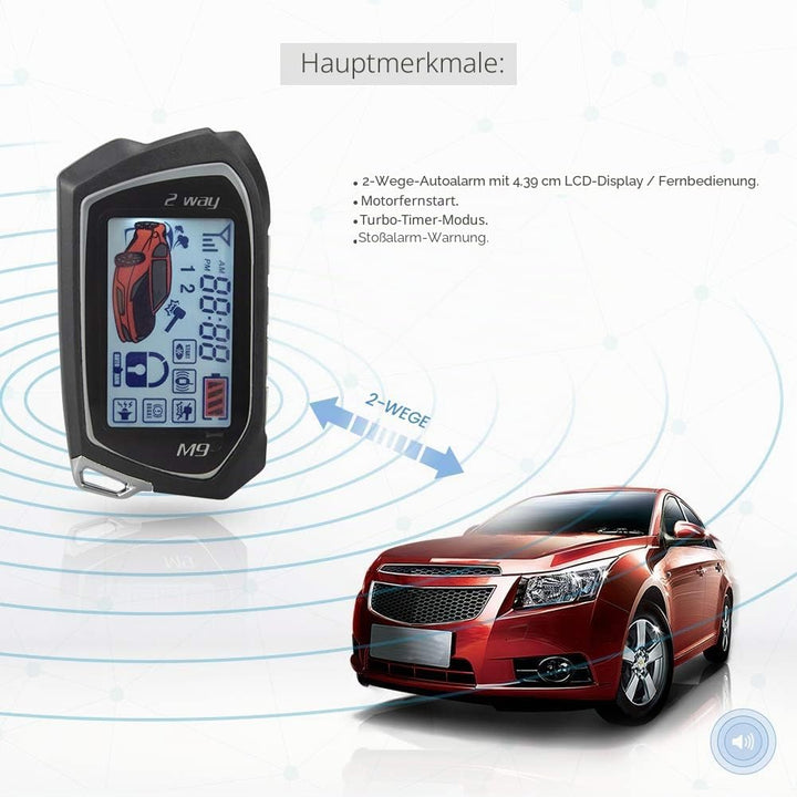 Easyguard 2-Wege-Auto-Alarmanlage EC201-M9 mit 4,4 cm grossem LCD-Pager-Display, Fernstarter, Turbo-