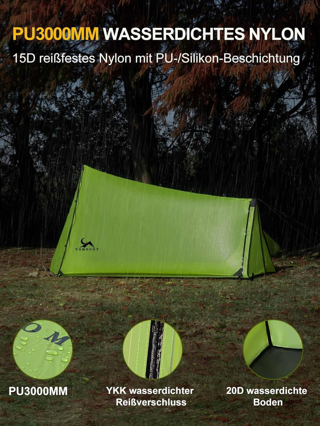 TOMOUNT Ultraleichte Nylon Trekking Shelter EIN-Mann Zelt Kleine Packungsgrösse Zeltbahn, 4 Saison W