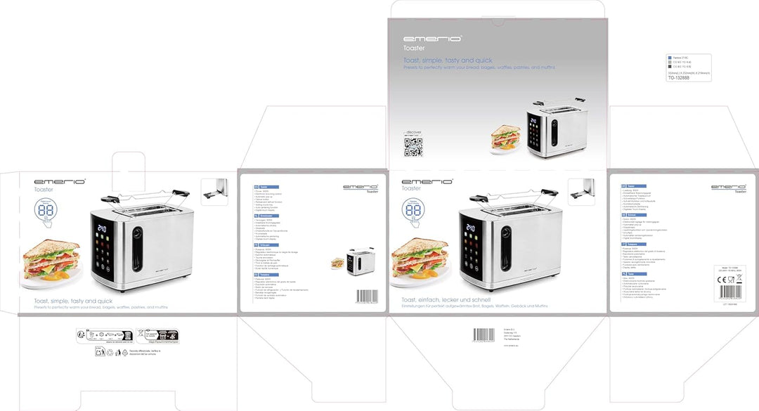 EMERIO Edelstahl Toaster mit grossem FARB Display | Touch | 2 Toastschlitze | Zentrierautomatik | Kr