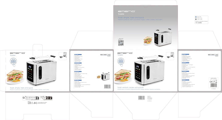 EMERIO Edelstahl Toaster mit grossem FARB Display | Touch | 2 Toastschlitze | Zentrierautomatik | Kr