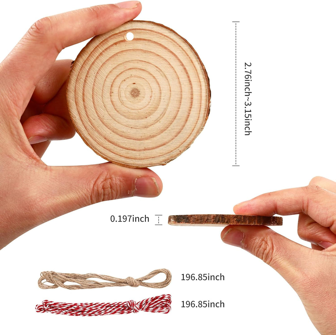 40 Stück Holzscheiben 7-8 cm,Rund Holzscheiben zum Basteln mit zwei Baumwollschnüren,Holzscheibe aus