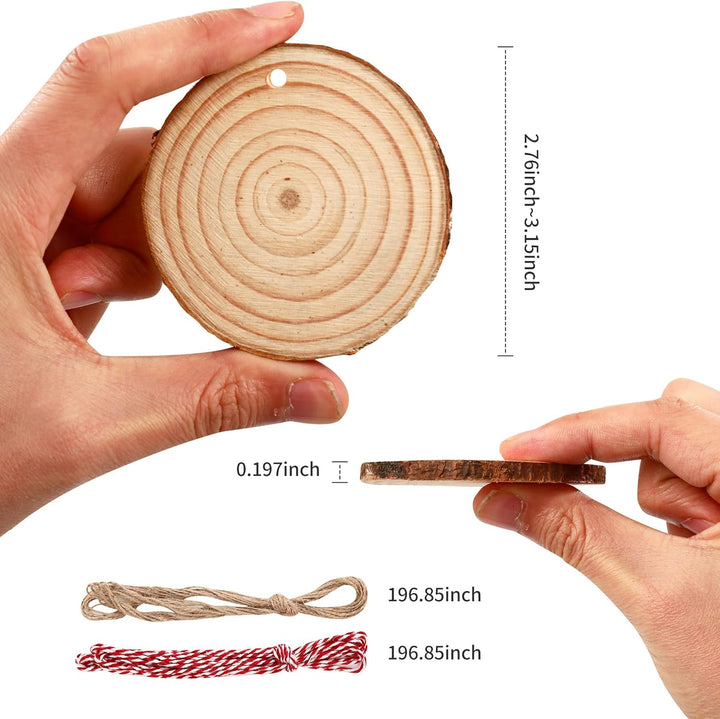 40 Stück Holzscheiben 7-8 cm,Rund Holzscheiben zum Basteln mit zwei Baumwollschnüren,Holzscheibe aus