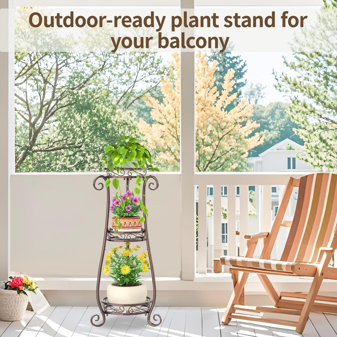 VASZOLA 3 Stufiger Hoher Metallpflanzenstand Indoor Outdoor Clearance, 35 Zoll Rostfreier Eisen-Blum