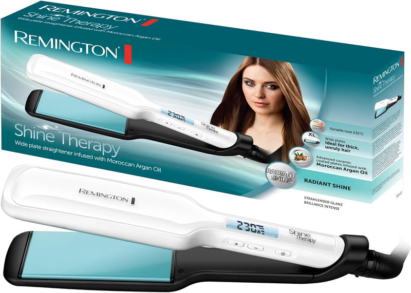 Remington Glätteisen breit Shine Therapy (hochwertige Keramikbeschichtung angereichert mit Mikrowirk