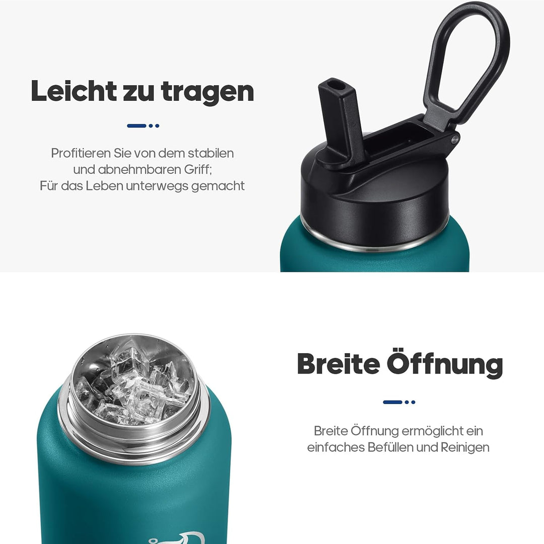 HydroPal Edelstahl Trinkflasche - 750ml, 1L, 1,2L, BPA-Frei, Kohlensäure geeignet, Isolierte Thermos