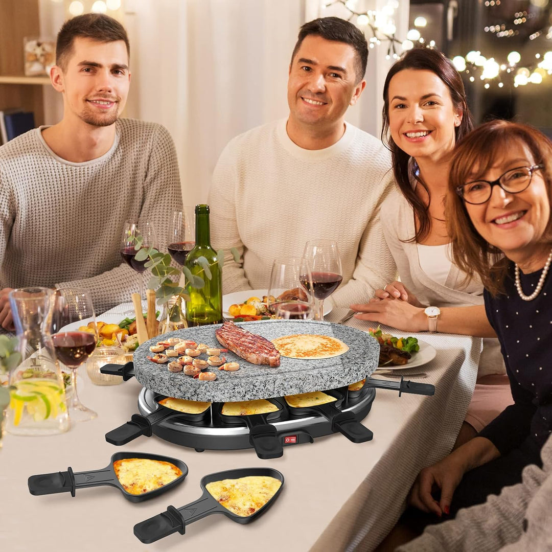 Leogreen - Raclette-Grill, Raclette 4 in 1 für 8 Personen, Elektrischer Grill, Steingrillplatte, Pfa