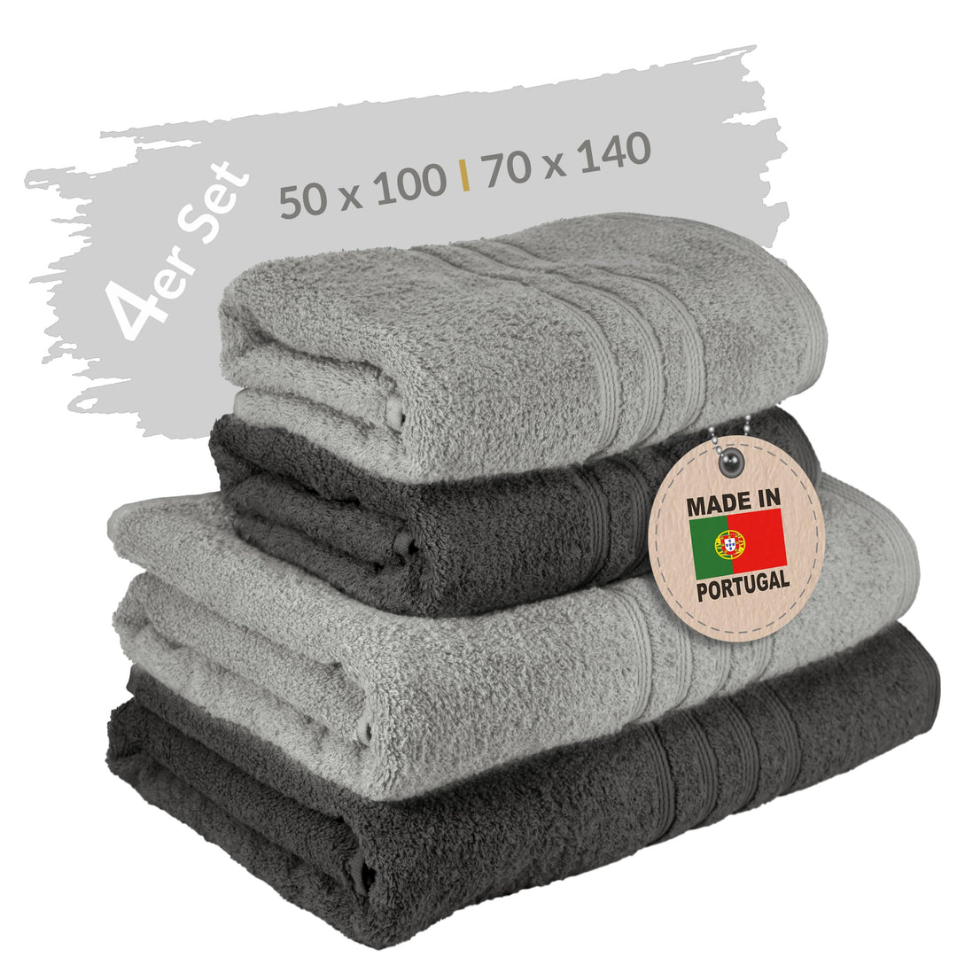 Lashuma Handtuch Set Grau - Anthrazit, London Frottee Duschtücher 70x140 cm und Handtücher 50x100 cm
