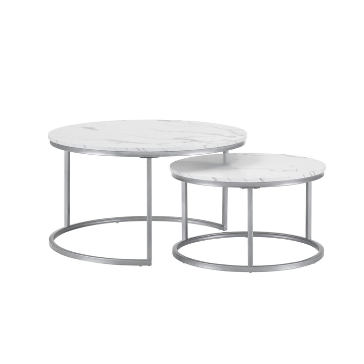hitsuki Couchtisch, Marmor Couchtisch Silber, Couchtisch Rund 2er Set, Wohnzimmertisch weiss aus Met