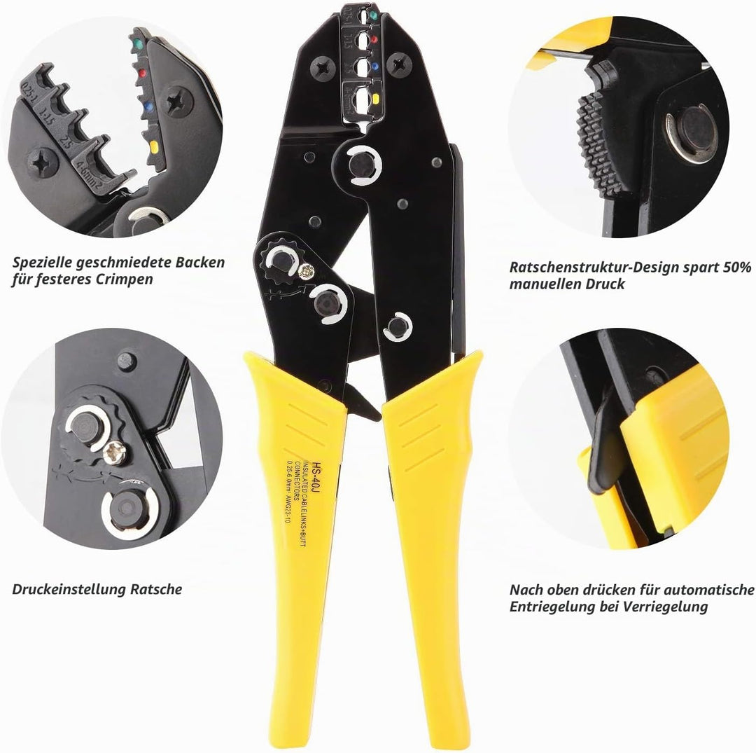 2-in-1 Crimpzange Crimp Set kfz mit Zwei Ersatzköpfe, Aweohtle Kabelschuh Zange und Krimpzange mit 3