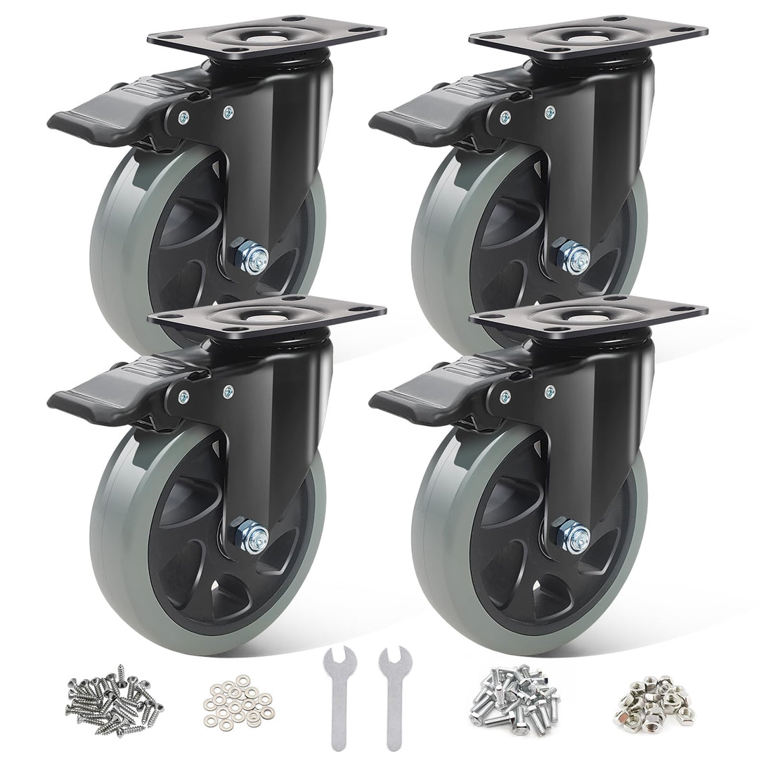 BAOLIHUI 125mm Schwerlastrollen Graue 4er Set Möbelrollen Bis zu 800KG, 360 Grad Doppelverriegelung