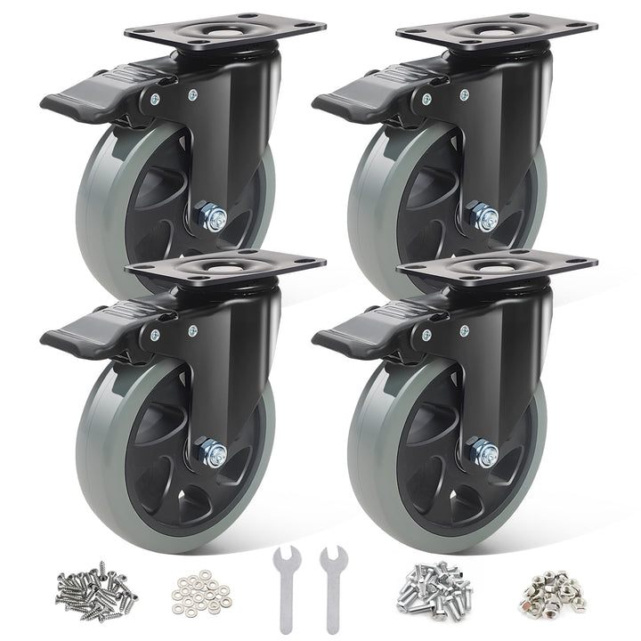 BAOLIHUI 125mm Schwerlastrollen Graue 4er Set Möbelrollen Bis zu 800KG, 360 Grad Doppelverriegelung