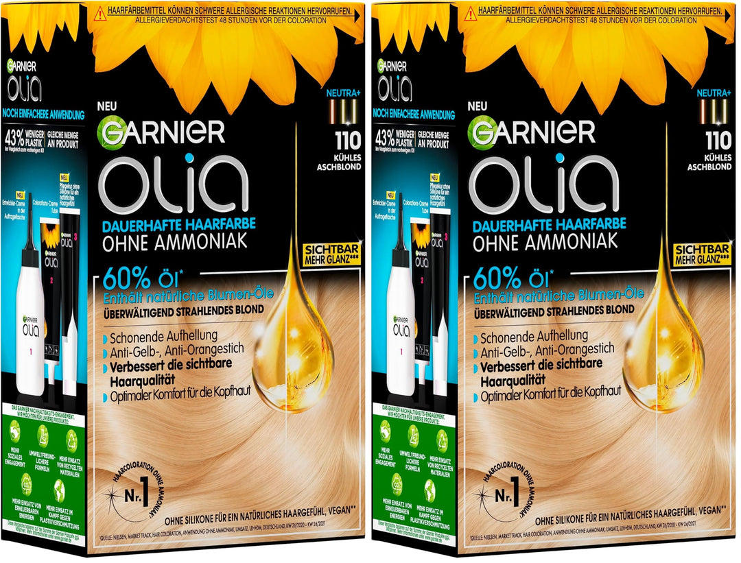 Garnier Olia 110 Kühles Aschblond Dauerhafte Haarfarbe ohne Ammoniak mit pflegenden, natürlichen Öle