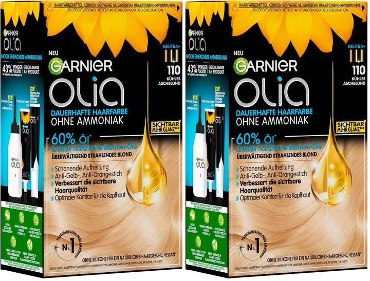 Garnier Olia 110 Kühles Aschblond Dauerhafte Haarfarbe ohne Ammoniak mit pflegenden, natürlichen Öle