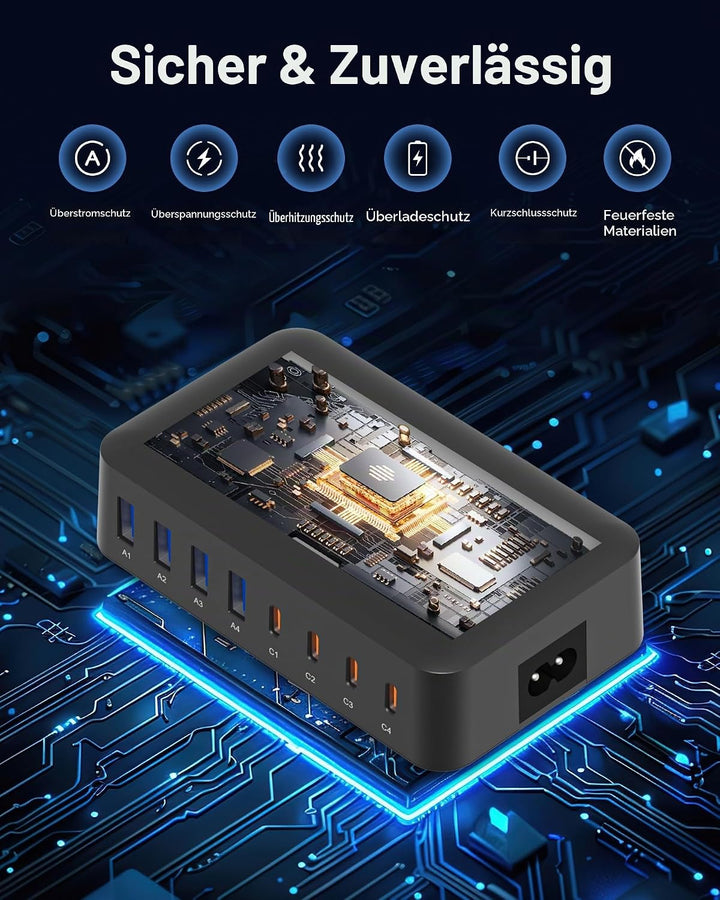 200W USB C Ladegerät Mehrfach – 8-Port USB C Netzteil, USB Ladestation mit LCD Bildschirm, PD 65W Sc