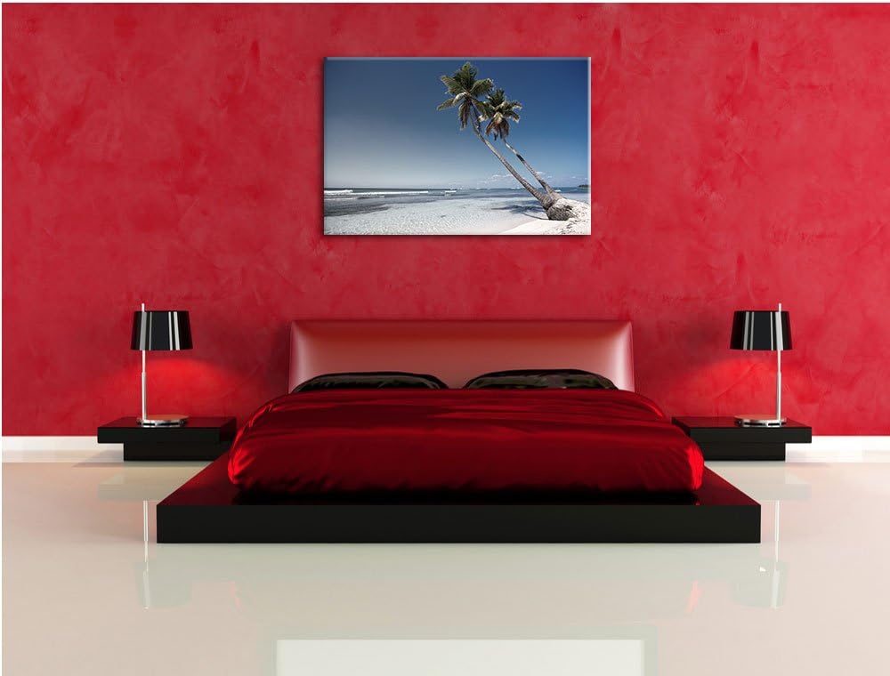 zwei Palmen ragen über das Wasser schwarz/weiss Format: 100x70 auf Leinwand, XXL riesige Bilder fert