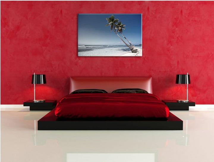 zwei Palmen ragen über das Wasser schwarz/weiss Format: 100x70 auf Leinwand, XXL riesige Bilder fert