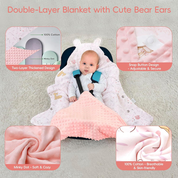 LAT Baby Einschlagdecke Babyschale, Decke Kinderwagen 90x90cm, Baumwolle Universal Babydecke Doppels