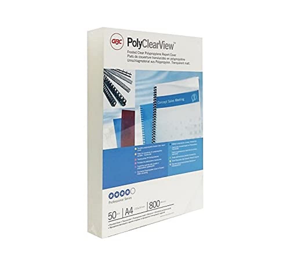 GBC ESP425800 PolyClearView Einbanddeckel, PP, 800 my, 50 Stück, transparent, transparent