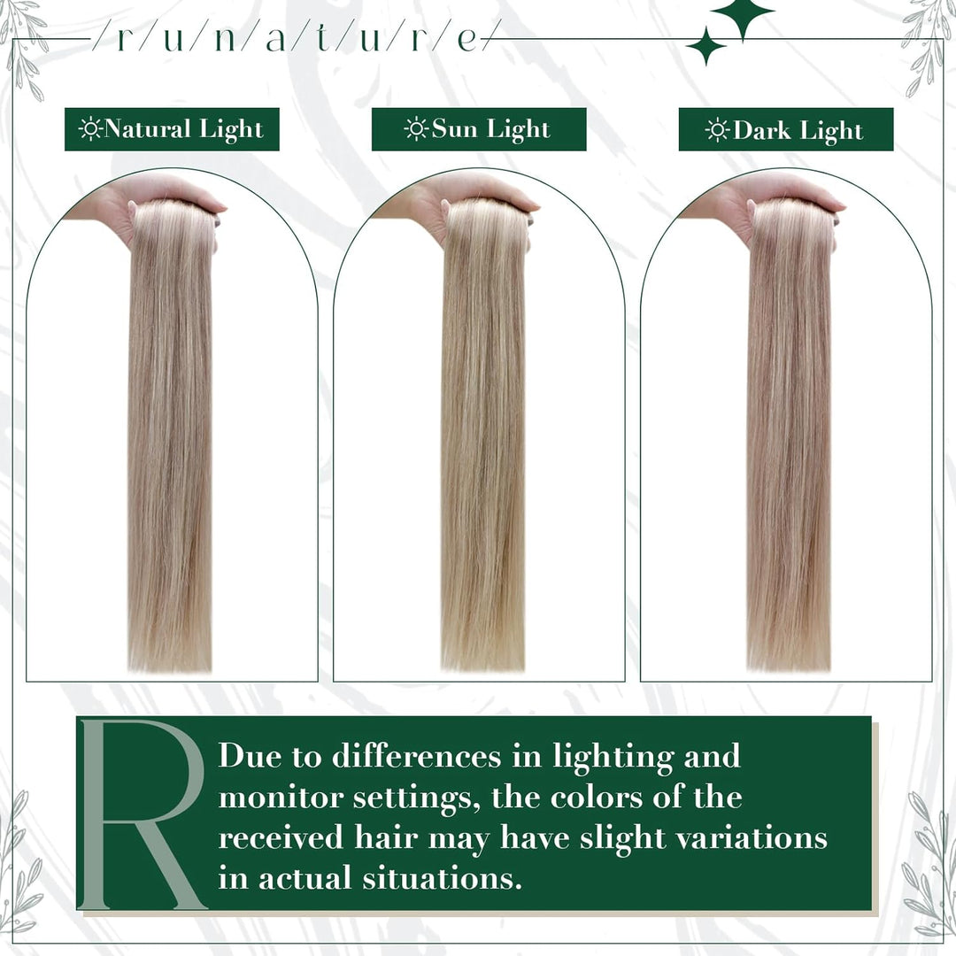 RUNATURE Clip in Extensions Echthaar 45cm Remy Graublond mit Platinblond Extensions Clip in Echthaar