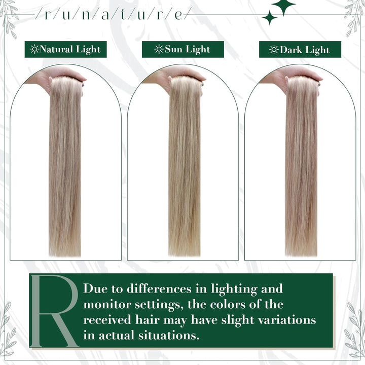 RUNATURE Clip in Extensions Echthaar 45cm Remy Graublond mit Platinblond Extensions Clip in Echthaar