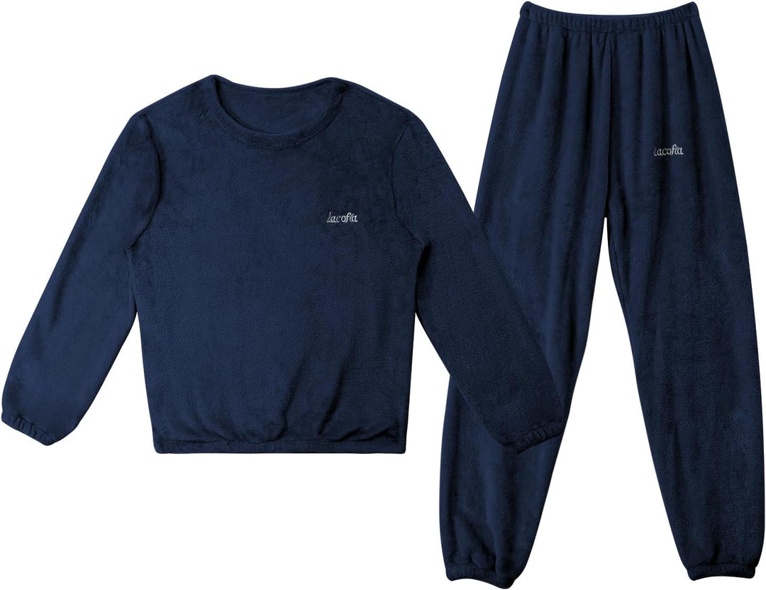 LACOFIA Kinder Jungen Mädchen Schlafanzüge Warme Polar Fleece Pyjama Set Kleinkind Winter Langarm Ha