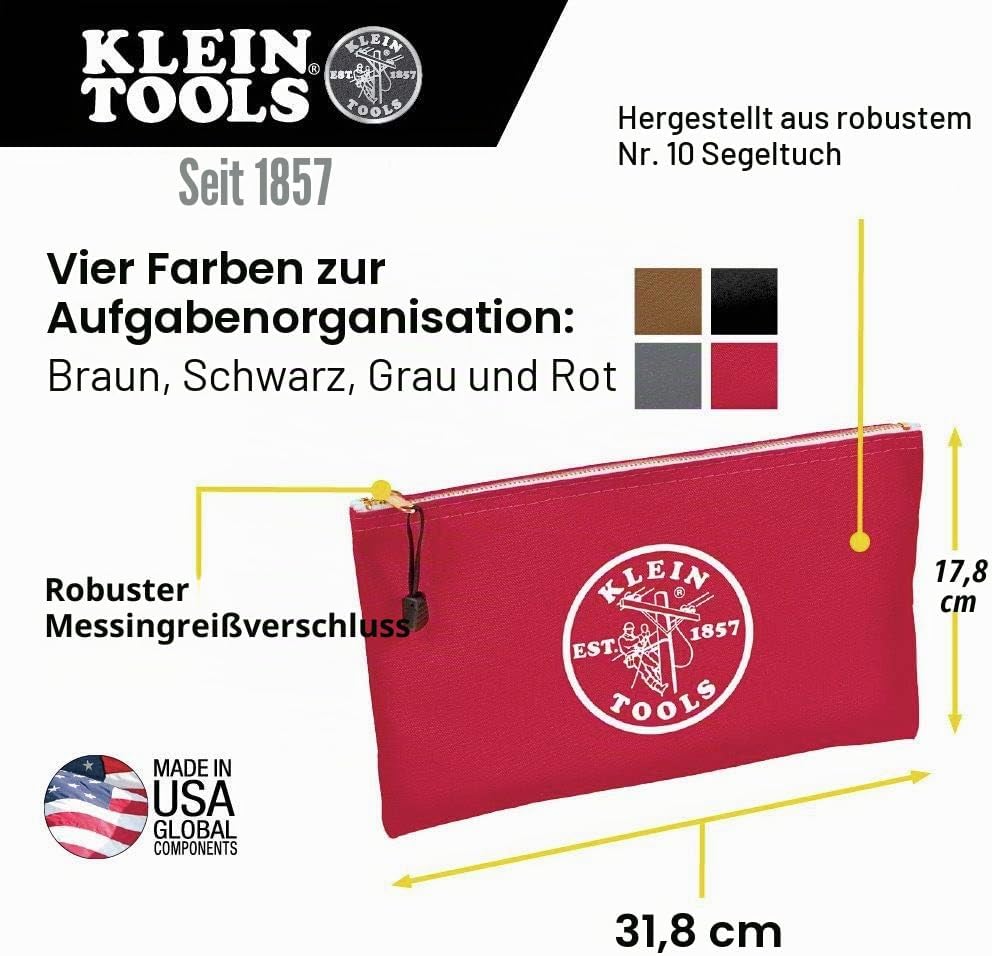 Klein Tools 5140 Leinwand Reissverschluss Taschen, 5141 Red, Gray, Black, Brown 4-Pack, Red, Gray, B
