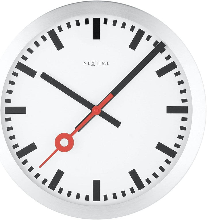 NeXtime 3999ST Wanduhr Bahnhofsuhr STATION, lautlos, rund, ø 35 cm, 34.8 x 4.5 cm 34.8 x 4.5 cm Silb