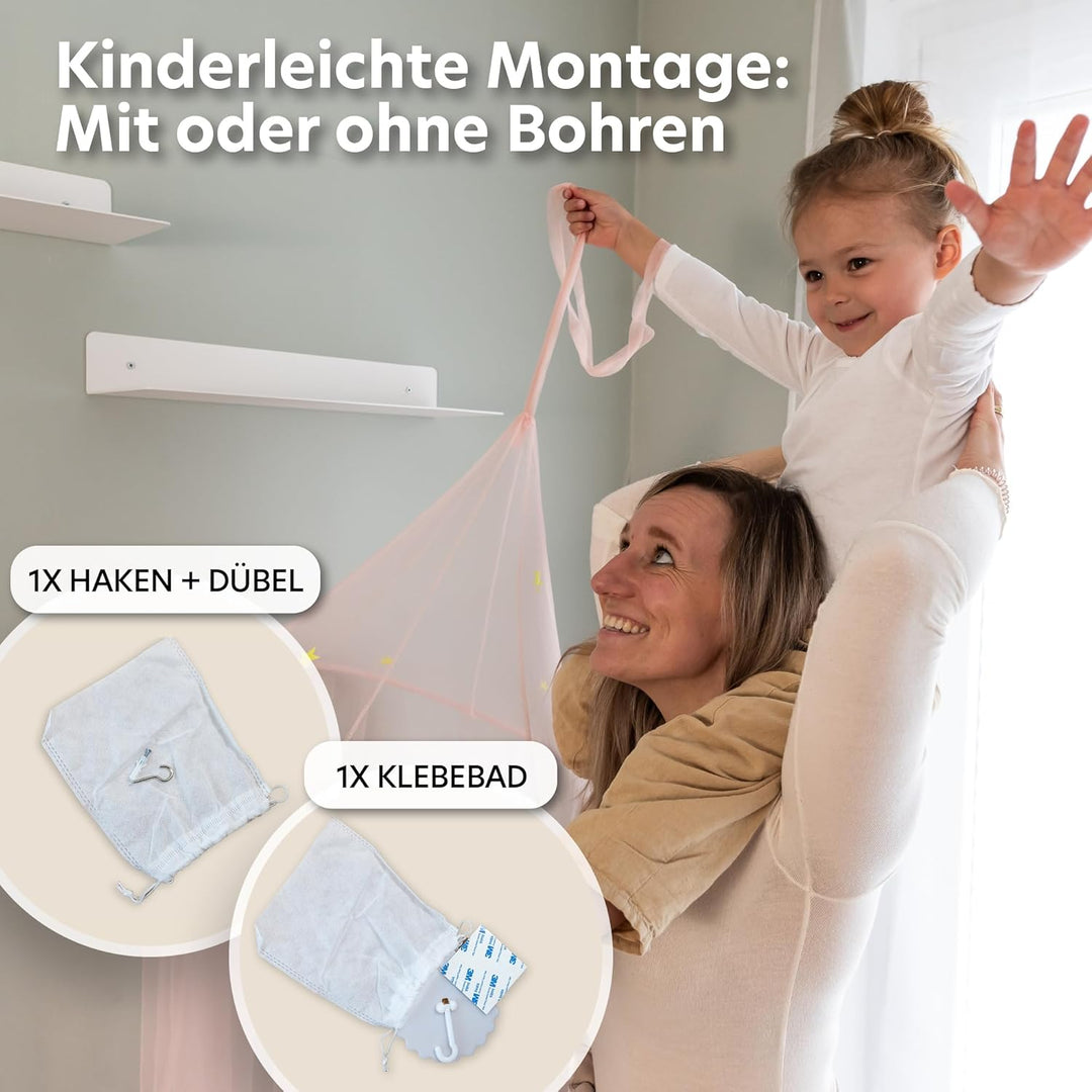 lilimaus Betthimmel [Weiss] - Baldachin Kinderzimmer mit Leuchtsternen für Mädchen & Jungen - Himmel