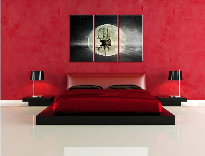 Pixxprint Geisterschiff im Weltall als Leinwandbild/Grösse: 3 Teilig (120x80) cm/Wandbild/Kunstdruck