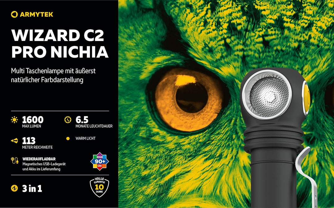 Armytek Wizard C2 Pro Nichia LED Warmweiss Stirnlampe Magnet USB Multifunktion Taschenlampe