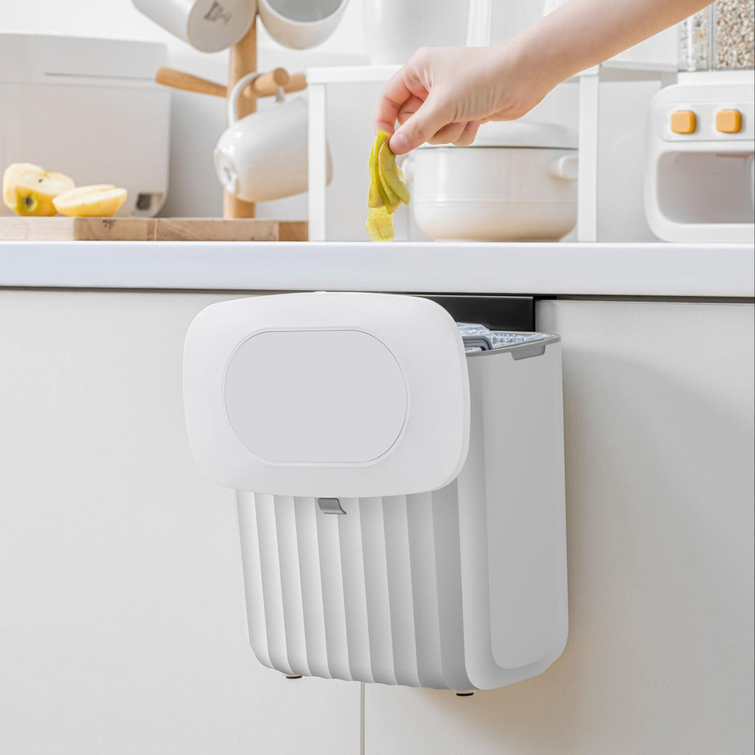 Mülleimer 8L mit Deckel – Abfalleimer Küche & Bad, weiss, Kunststoff PP+ABS, Soft-Close Doppelöffnun