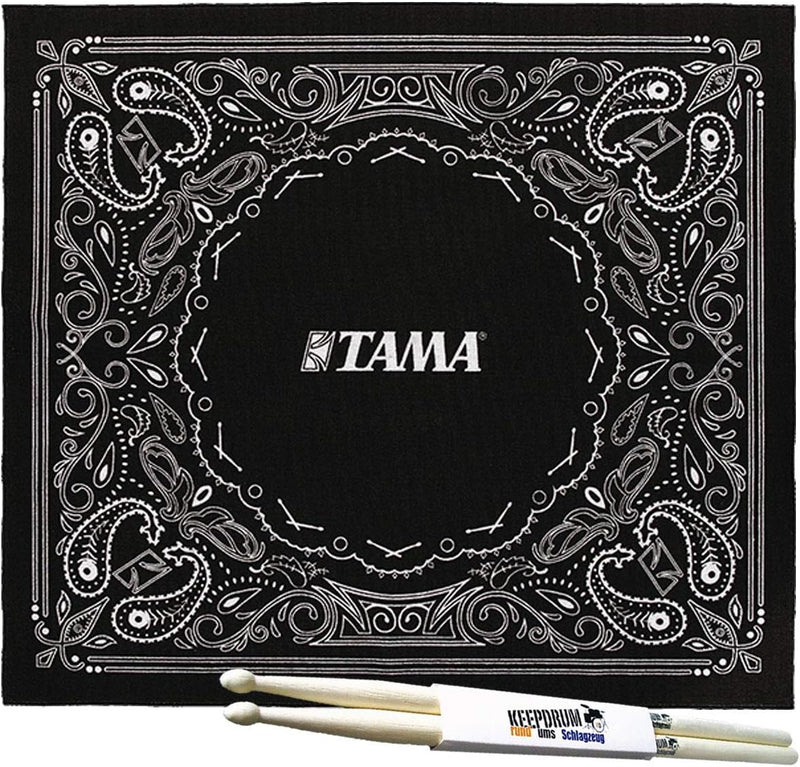 Tama TDRPA Schlagzeug Teppich Drum Rug Paisley Schwarz 180x200cm + keepdrum Drumsticks