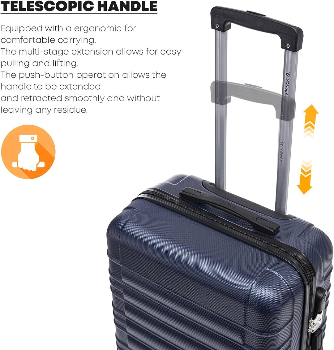 Koffer Suitcase L Dunkelblau, Trolley Reisekoffer, Rollkoffer Handgepäck mit 4 Rollen 360°, Hartscha