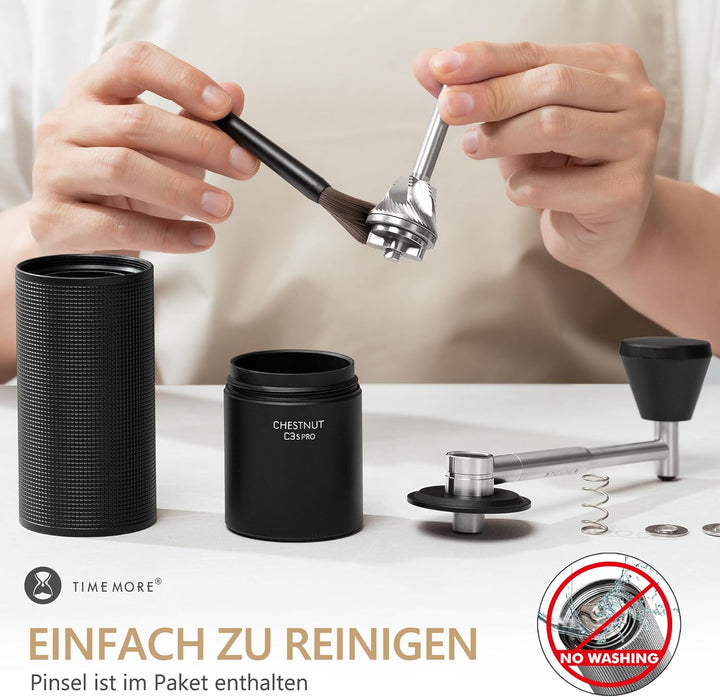 TIMEMORE Chestnut C3s PRO, manuelle Kaffeemühle, Upgrade integriertes Ganzmetallgehäuse, Edelstahl S