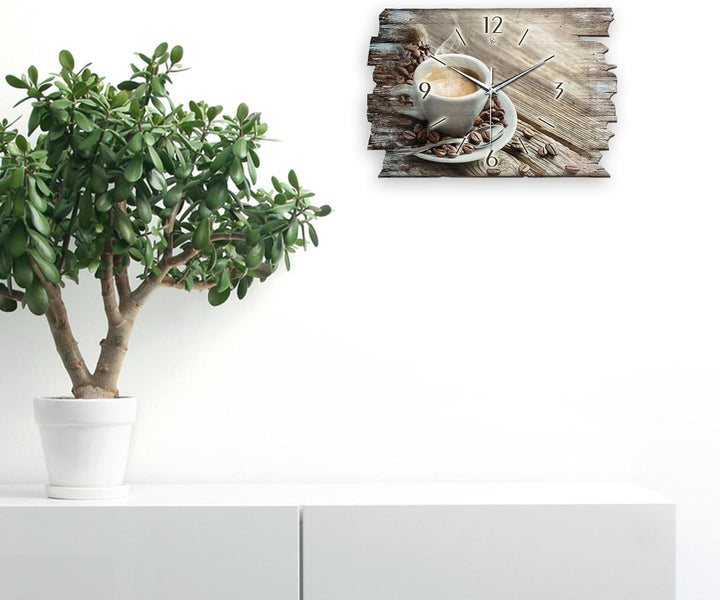 Kreative Feder Designer Wanduhr „Kaffee“ aus Holz 40x27cm im Shabby Style Design - Designeruhr mit f