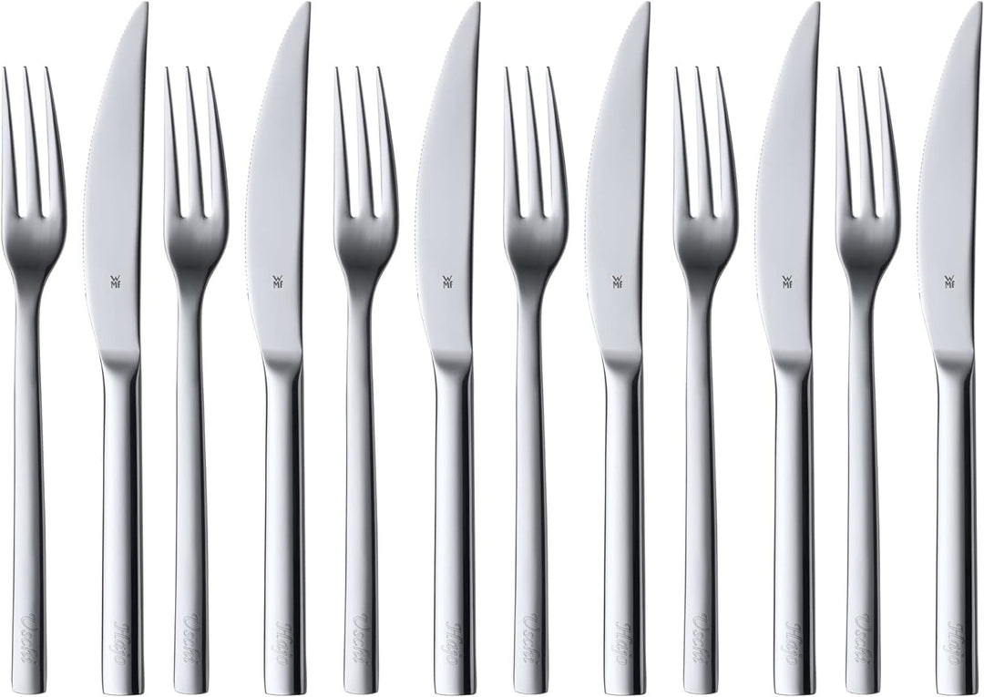 WMF Palma Besteck Set 12 Personen, Essbesteck 60 teilig & Nuova Steakbesteck 12-teilig, für 6 Person