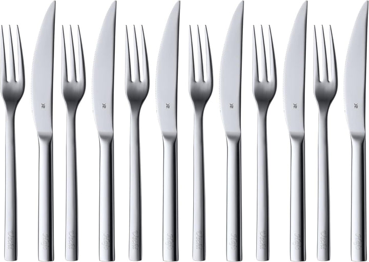 WMF Palma Besteck Set 12 Personen, Essbesteck 60 teilig & Nuova Steakbesteck 12-teilig, für 6 Person